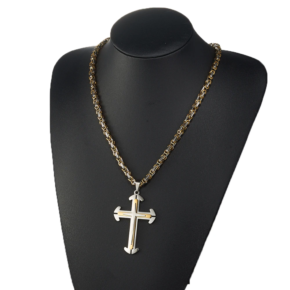 Кристиан 4 мм византийский набор из нержавеющей стали кулон ожерелье для мужчин