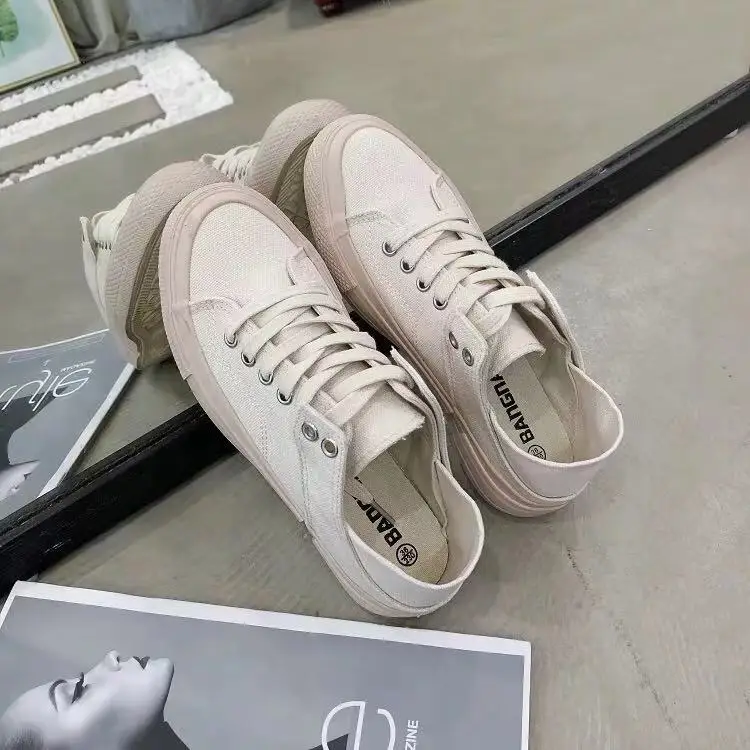 women canvas shoes fluorescent green girls pink sneakers cloth shoe spring autumn solid color lace up low up white trainer 35-40 - Цвет: Розовый