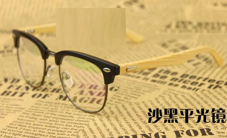 Peekaboo Новые квадратные бамбуковые оправы для очков с заклепками мужские прозрачные линзы полуоправы оправы для очков компьютерные бамбуковые женские Ультрафиолетовый матовый - Цвет оправы: matte black