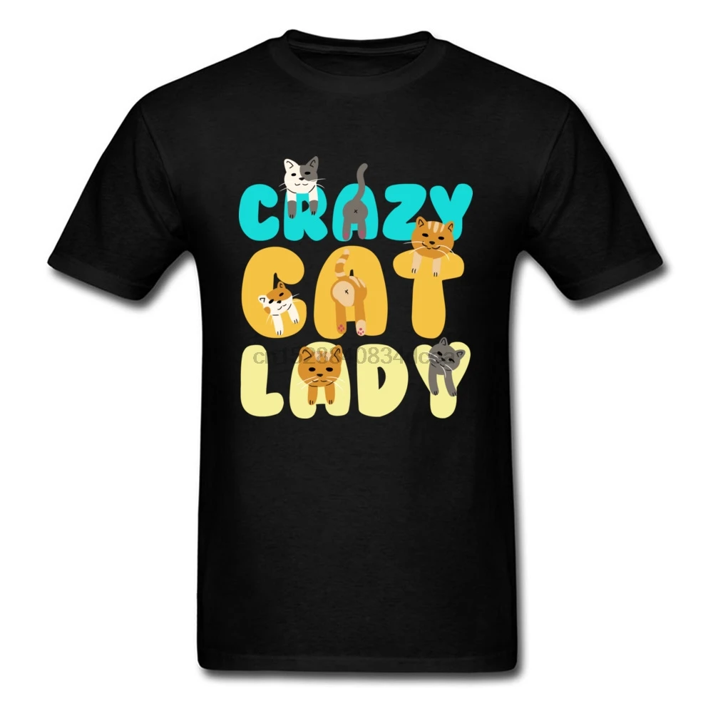 Милая Мужская футболка с принтом Crazy Cat Lady футболки короткими рукавами черные