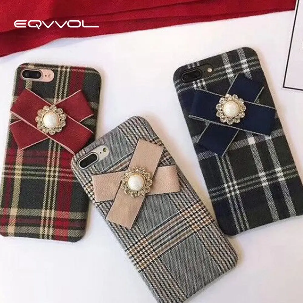 Eqvvol клетчатый Ретро Европейский Стиль чехол для iPhone X 8 7 6 S Plus тканевая