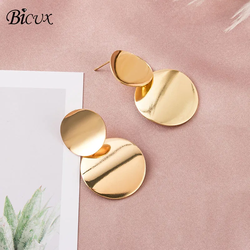Gold 8 BICUX, винтажные акриловые серьги-капли для женщин,, модные ювелирные изделия, корейские Металлические геометрические золотые Висячие висячие серьги - Окраска металла: Gold 8