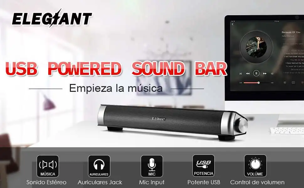 ELEGIANT Portable USB Speakers Subwoofer Stereo Surround Soundbar Music Player for Computer Desktop Laptop PC TV Phone Sound Bar