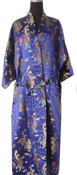 Navyblue Женские халаты, китайское кимоно, Атласный халат с драконом Фениксом, банный халат с поясом, одежда для сна, халаты S M L XL XXL XXXL-WR0028 - Цвет: Navyblue