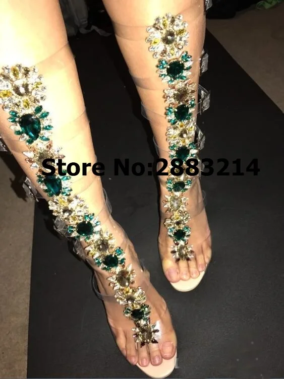 Сандалии гладиаторы до колена с открытым носком и украшением из жемчуга