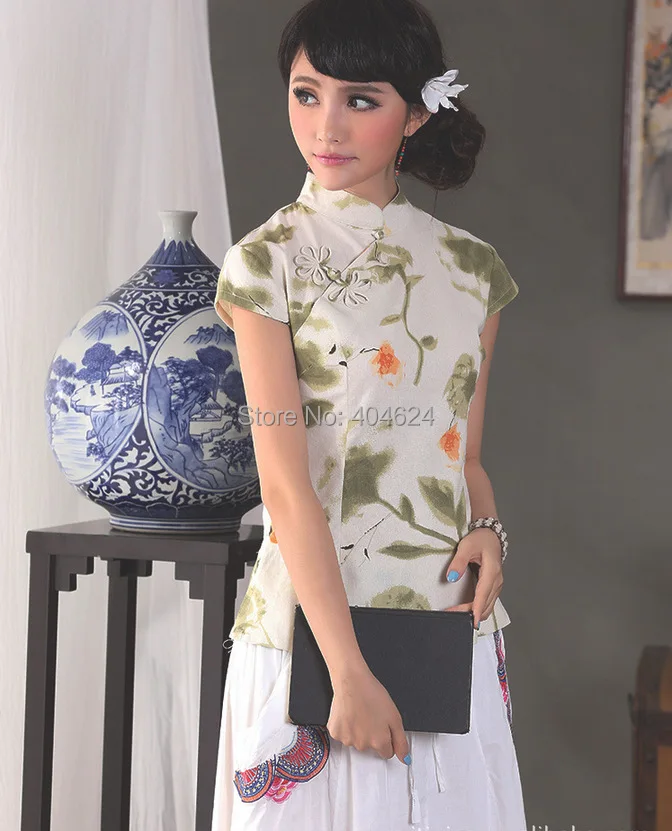 2015 короткий ципао/блузка лето китайский винтажный приталенный ципао женщины