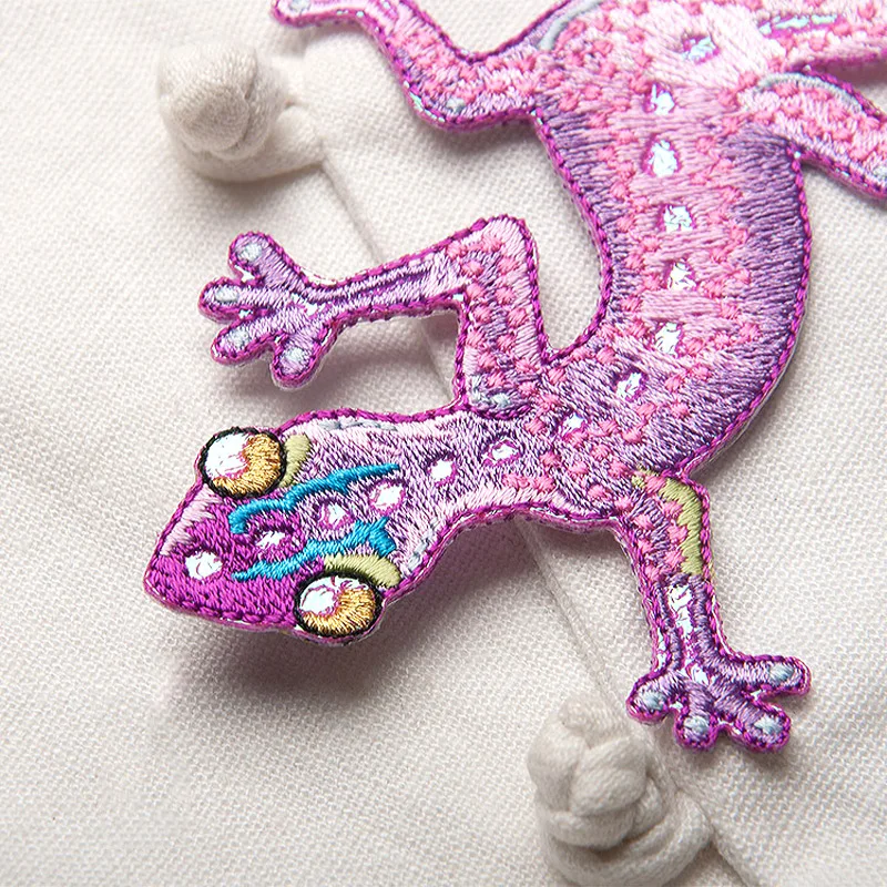 Высокое качество Gecko Ящерица полностью вышитые железные нашивки для одежды полоски на одежде животные аппликации полосы значок Diy стикер