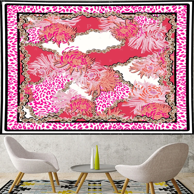 Pink Leopard macrame Tapestry boho decor Vintage Tapestries Retro chain flower Wall Hanging home | Дом и сад