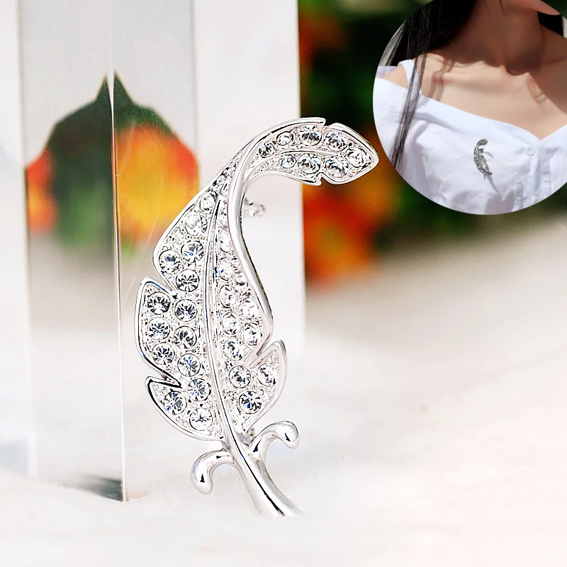Vintage Cute Beautiful Retro Feather Leaf Rhinestone Planted Mini Brooch Pin CX17 | Украшения и аксессуары
