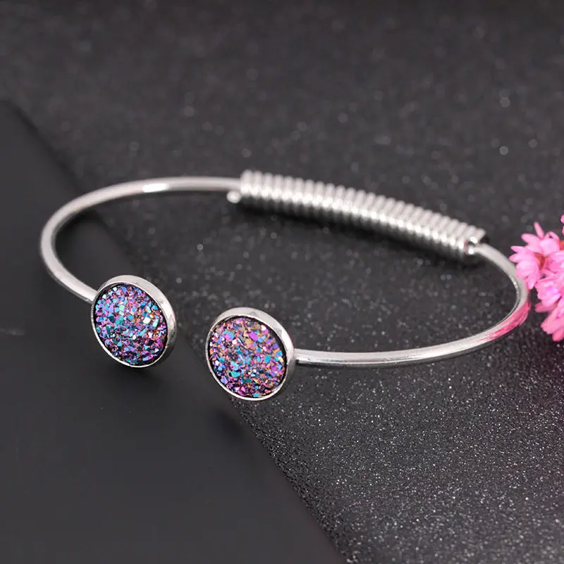 12 Bling Druzy браслеты для женщин кварцевый камень Drusy манжеты очаровательные браслеты модные ювелирные изделия серебряный золотой браслет femme - Окраска металла: 12