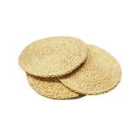3pcs round corn straw braided weave woven placemat handmade tablemat kitchen dinner mat