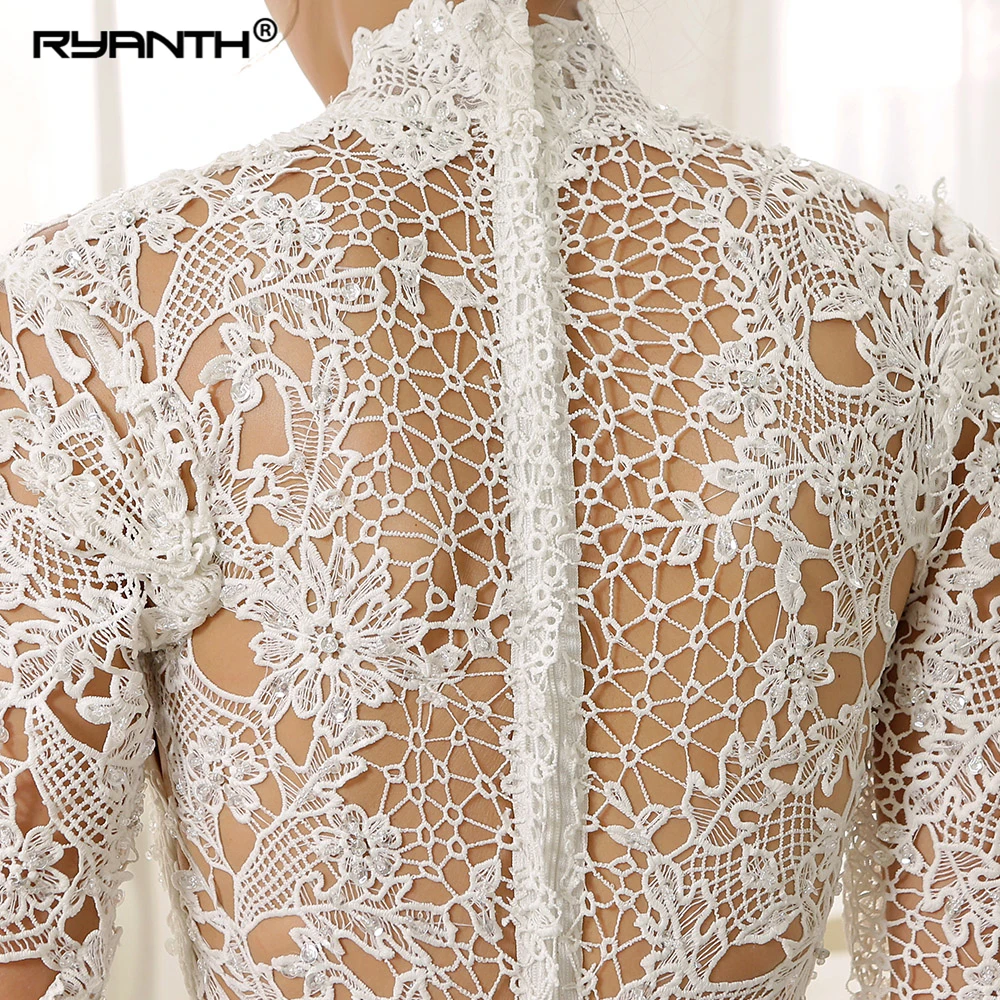 Vestido de noiva,, Новое поступление, кружевное короткое мини-свадебное платье с высоким воротом, вечерние платья на заказ, 3/4, платья с длинными рукавами