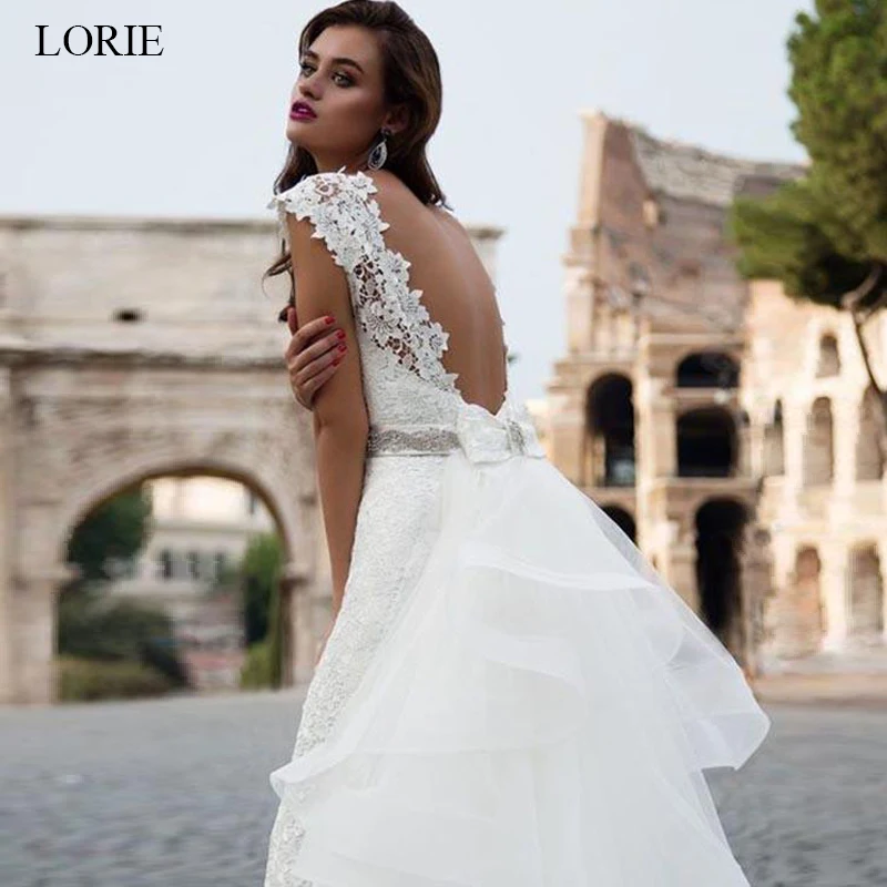 

LORIE Mermaid Wedding dress 2019 new Lace Bride dress White Ivory Detachable Train vestido de noiva Sleveless Wedding dress