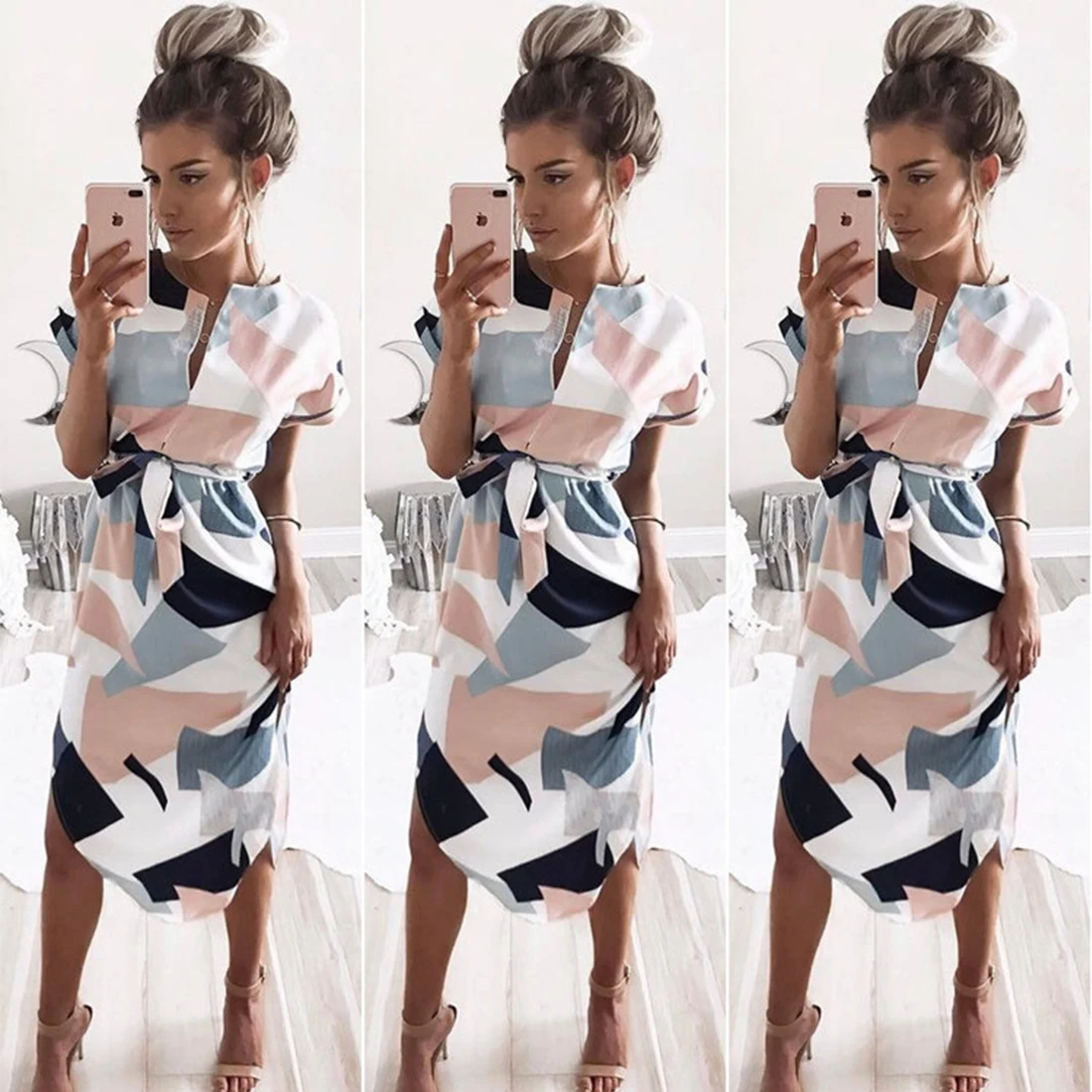 Новый летний Для женщин вечерние пикантные короткий рукав v-образным вырезом