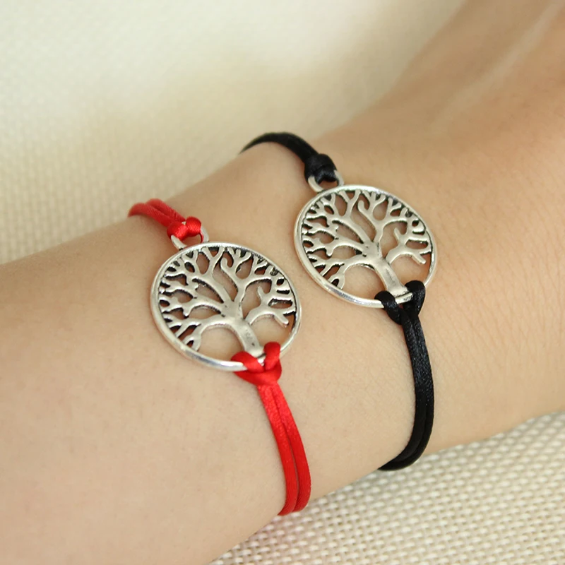 2 шт./компл. Новый серебряный цвет Дерево жизни Шарм Браслеты красная веревка