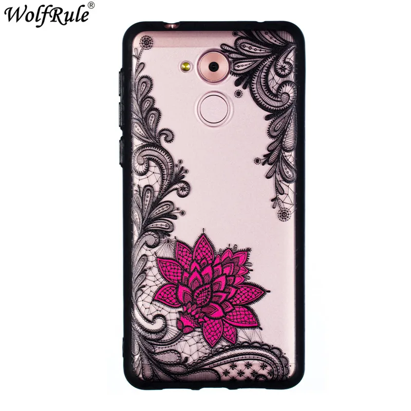 Huawei GR3 2017 Case Honor 6C Cover Black Lace Red Flower Soft TPU For Enjoy 6s / 6c Hard PC Fundas |