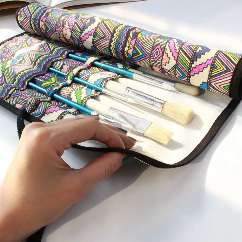 20 отверстий холст кисть для краски рулон сумка пенал рисования ручка сумки