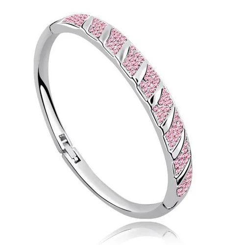 silver rose АААА+ стразы круглые манжеты Браслет Bangl Кристалл Модные ювелирные изделия амулеты Аксессуары для девочек продвижение Высокое качество - Окраска металла: silver rose