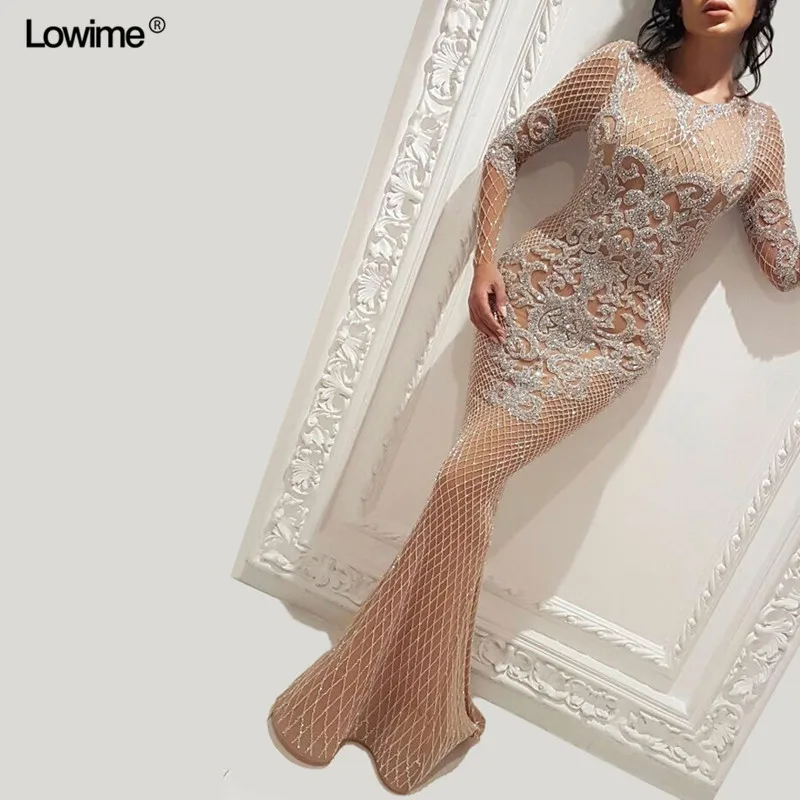 Сексуальные блестящие Официальные Вечерние платья с длинным рукавом