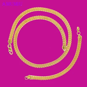 AMUMIU Gold Silver Black Collar Choker Necklace Bangle Bracelet Jewelry Set Gold Stainless Steel Snake Chain JS037
