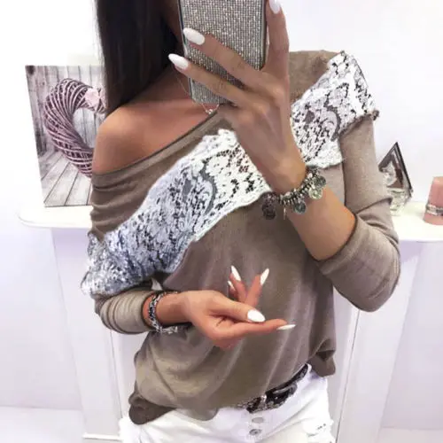 Модные женские с открытыми плечами мешковатые блузка 2018 Новая осень дамы