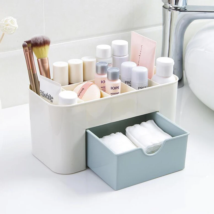 Multi-functional Jewelry Box Plastic Cosmetic Storage With Small Drawer Desk Sundries Container Organizer | Дом и сад