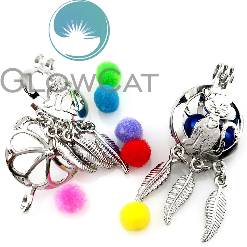 10X K783 Dream Catcher Elegant Cat Beads Cage Locket Pendant Essential Oil Diffuser Stone Pearl Jewelry Making | Украшения и