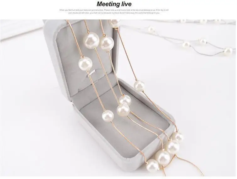 Korean version of the multi-layer fashion double-layer pearl sweater chain long decorative necklace