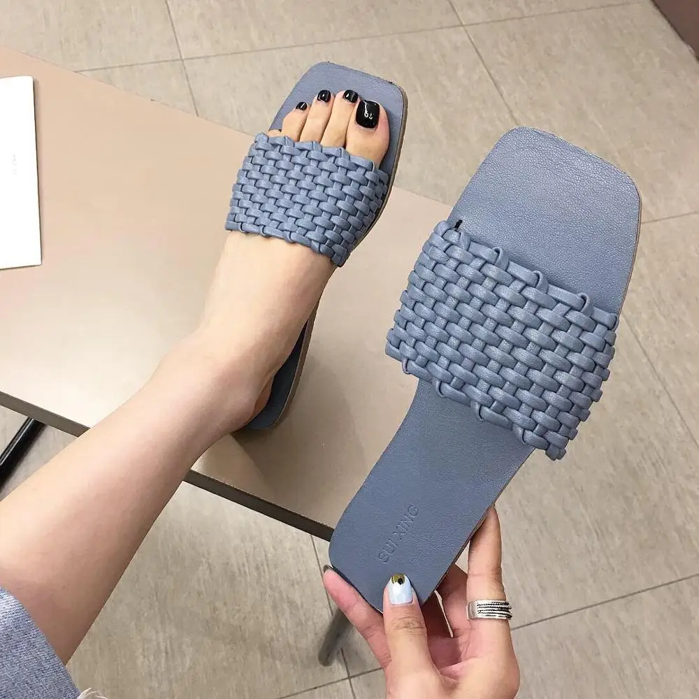 Высококачественные кожаные вязаные женские шлепанцы коллекция 2019 года сезон