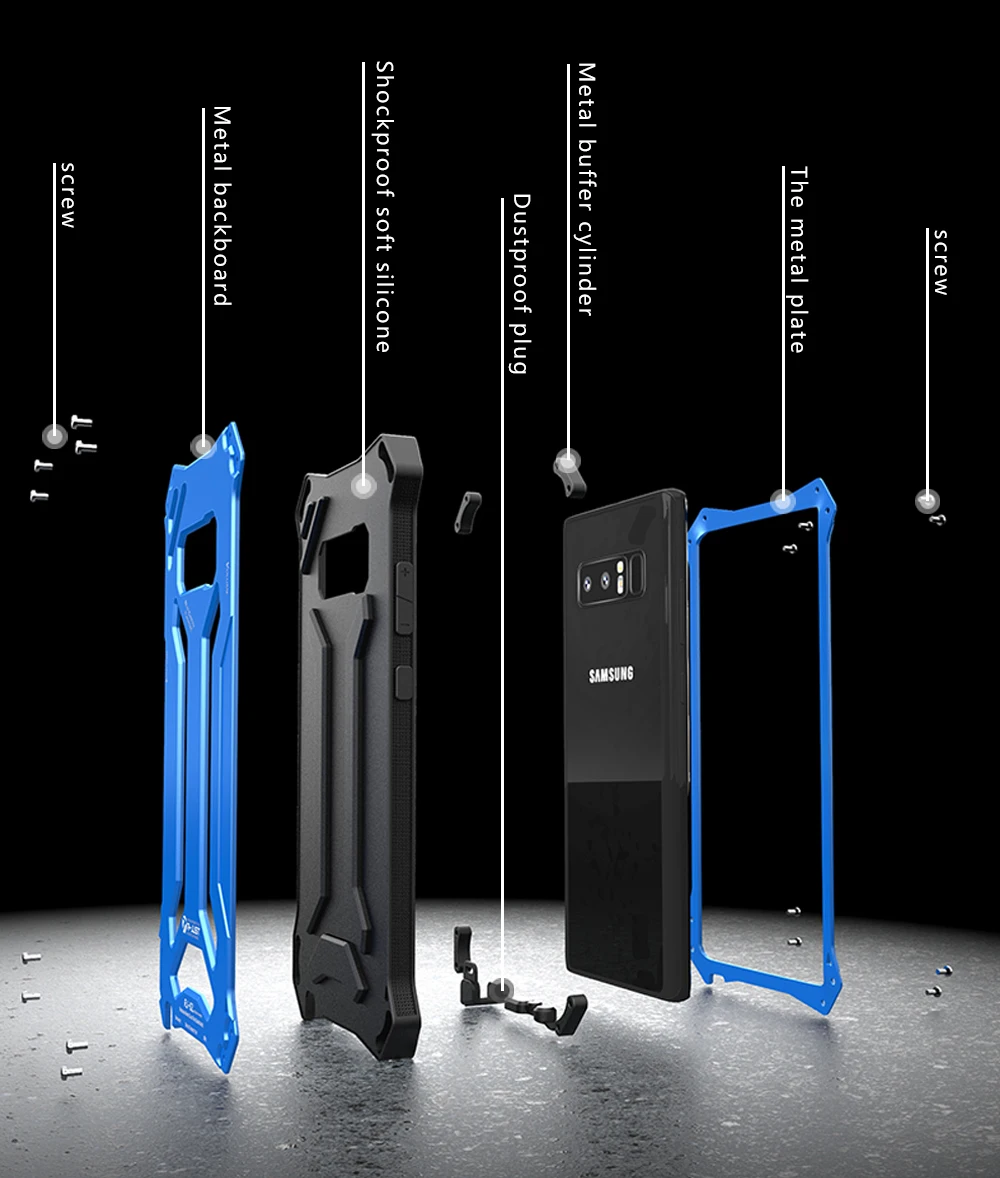 Классный металлический чехол для samsung Galaxy Note 8, чехол для samsung Note 8 R-JUST 6,3 дюймов, сплав Гандам, броня, противоударный чехол, Капа