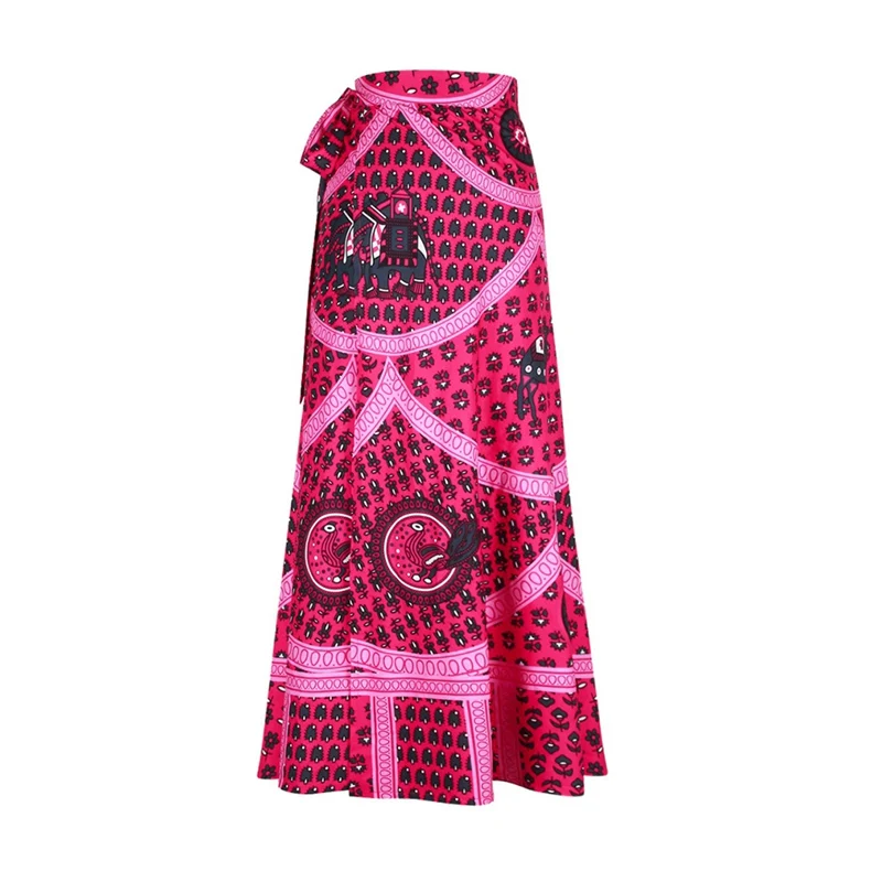 Boho Wrap Around Floral Print Maxi Skirt Women Elegant Indian Tribal Style Bohemian Long Beach Skirts Womens