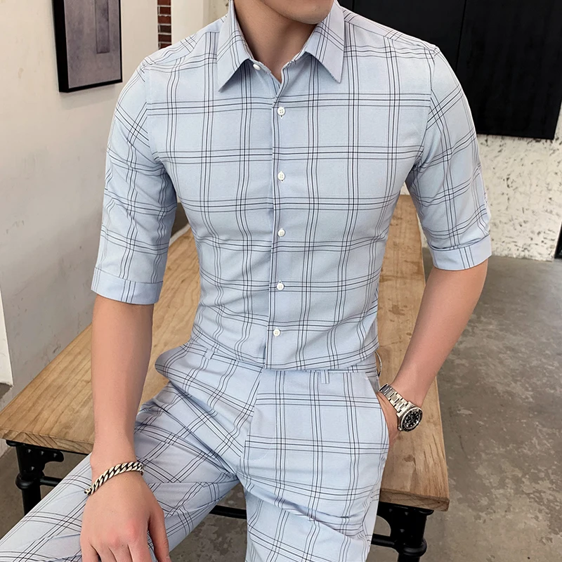 Клетчатые мужские костюмы из двух предметов в клетку Roupa Masculina Slim Fit мужская