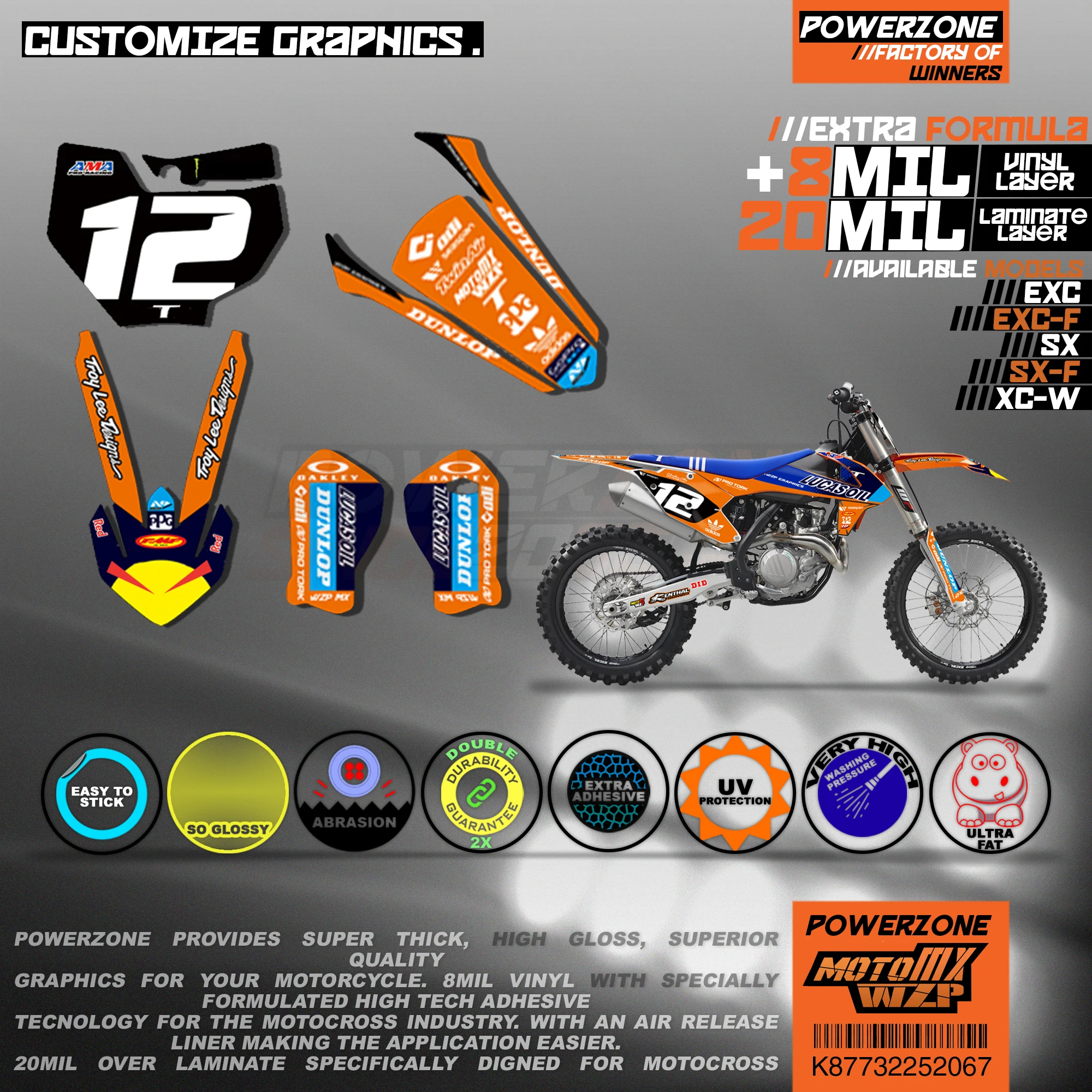 PowerZone пользовательские команды графики фоны наклейки 3m Набор для KTM SXF MX EXC XCW Enduro