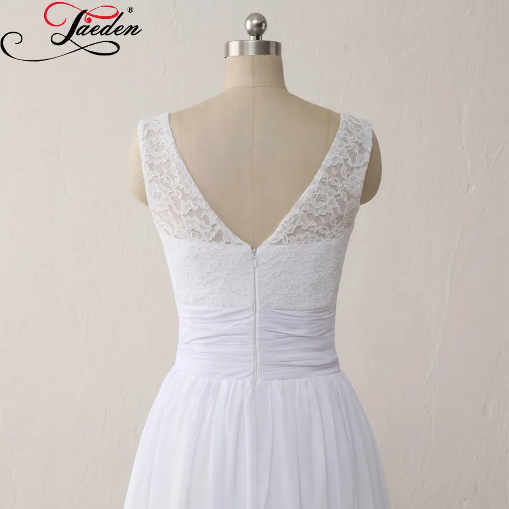 JAEDEN Cheap White Chiffon Beach Wedding Dresses Lace Sleeveless A Line Long Real Photo 2017 E623 Simple Scoop Neck Bridal Gowns | Свадьбы и