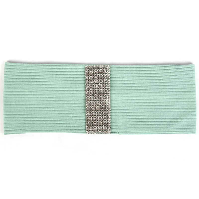 Bean Green Silver Женская рифлёная головная повязка красочные аксессуары из стразов Алмазная плоская эластичная повязка для волос для женщин Полосатый тюрбан DT794 - Цвет: Bean Green Silver