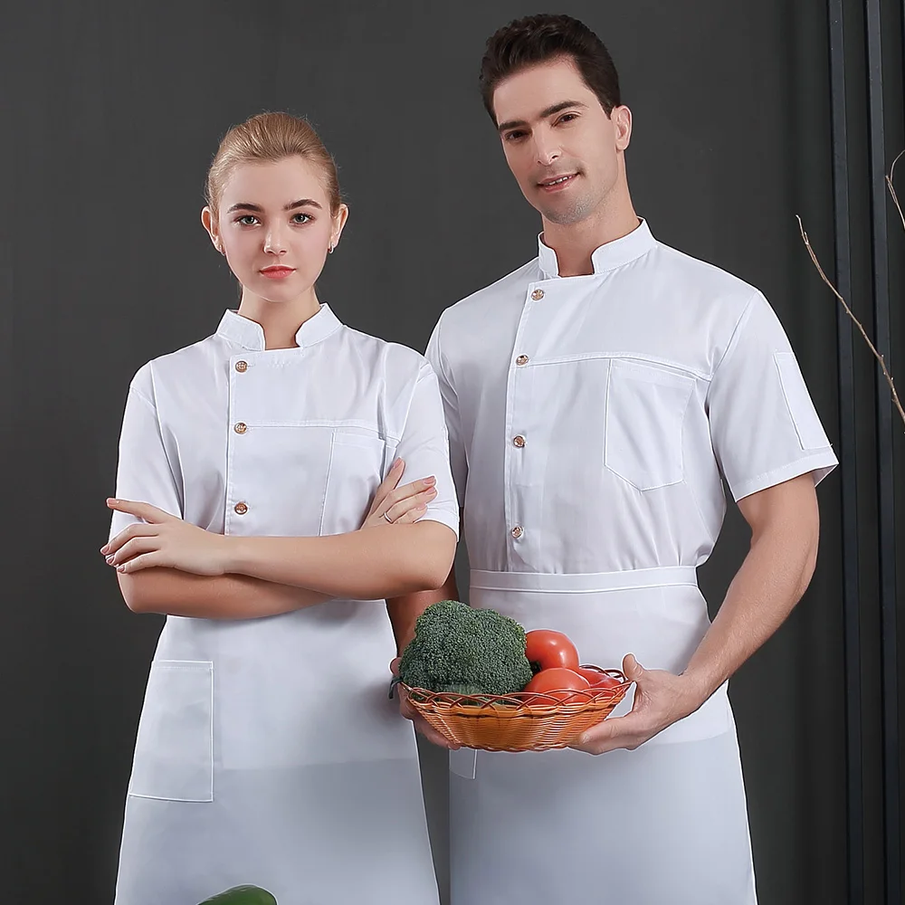 Унисекс, форма для ресторана, для хлебобулочных продуктов, с коротким рукавом, дышащая, двубортная, новая, для шеф-повара, Униформа, одежда для приготовления пищи