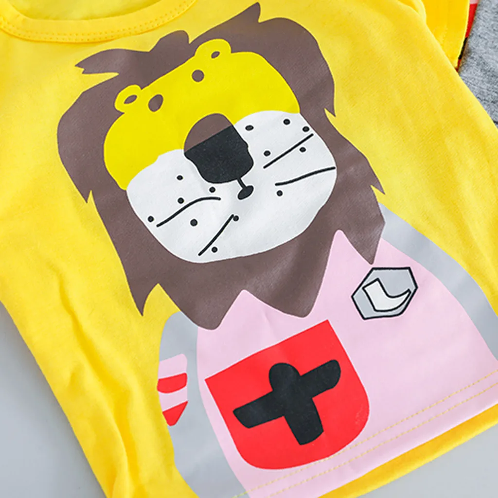 Baby Boy Cartoon Lion Tops T-shirt Solid Short Pants Casual Outfits Newborn Sets 2019 jongens kleding ensemble garcon |