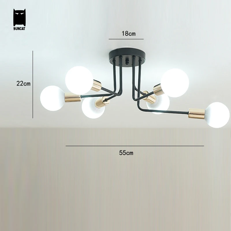 Железный потолочный светильник черного и белого цвета Современная