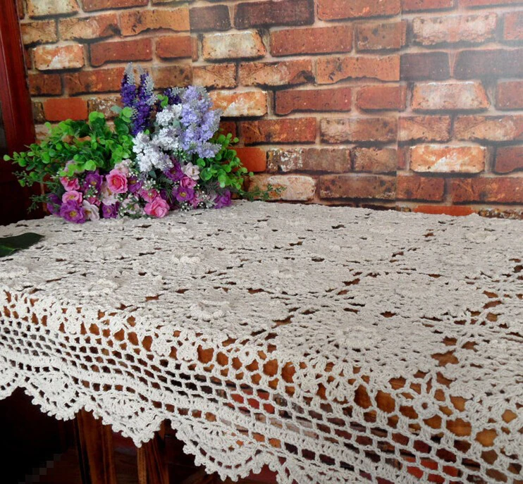 Ручная работа крючком цветы бежевый 80X130 см квадратный хлопок скатерти скатерть полый диван полотенце покрывало ткань домашний текстиль