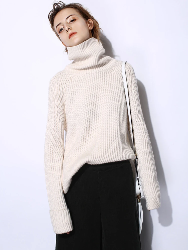 pure goat cashmere women's fashion pullover sweater irregular long turtleneck loose languid casual style solid color S/M/L | Женская