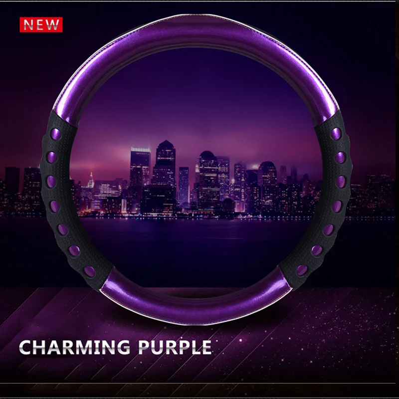 purple Натуральная кожа 38 см Автомобильный руль ступицы Чехлы для Renault Megane Logan Mitsubishi Lancer VW Tiguan Golf 4 7 6 T5 T4 Jetta - Название цвета: purple