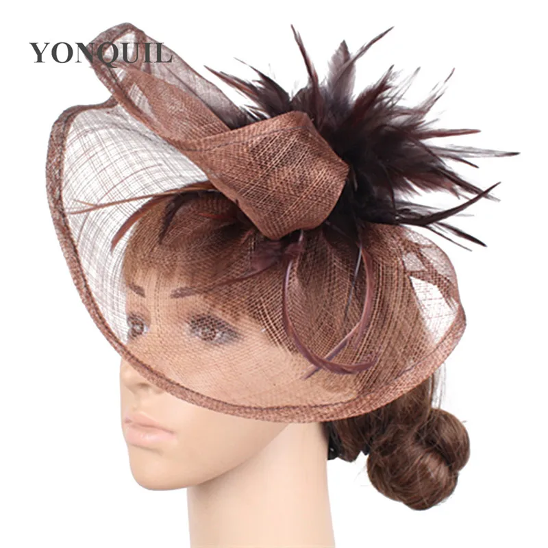 Золотой Дерби Кентукки millinery sinamay вуалетки повязка на голову с пухленькими перьями красная Коктейльная шляпа мельничный Кубок заколки для волос MYQ032