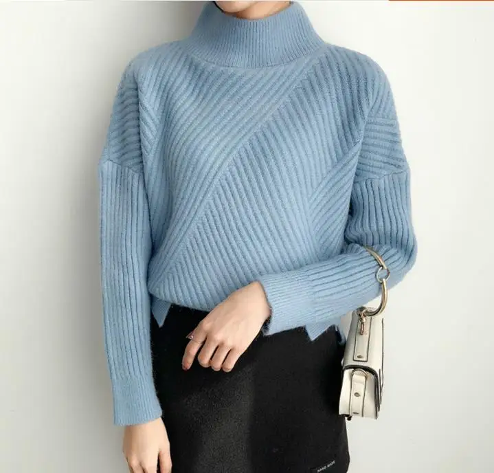 Korean Style Fashion Thick Turtleneck Cashmere Sweater Women Knitwear Solid Pull Femme Jumper Pullover Loose | Женская одежда