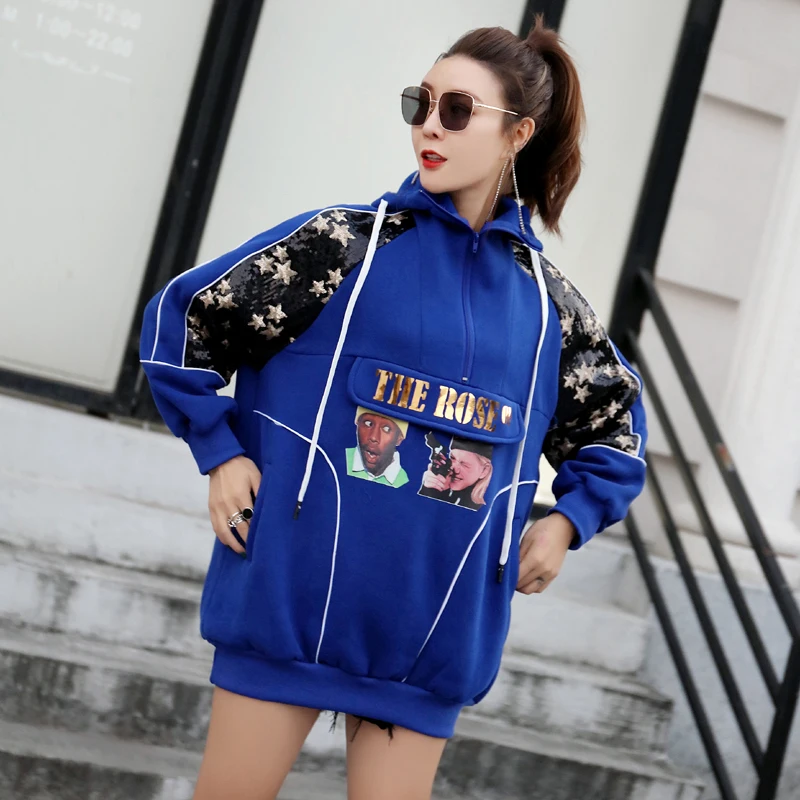 Женский Длинный свитер с капюшоном утепленная куртка длинным рукавом и