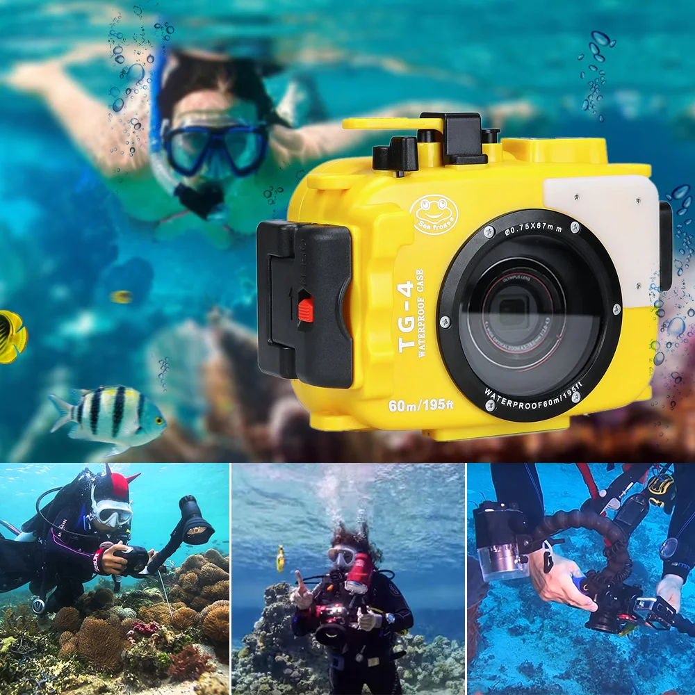 Для Olympus TG4 чехол 60 M/195ft TG4 корпус для подводной камеры водонепроницаемый чехол с двумя оптоволоконными портами