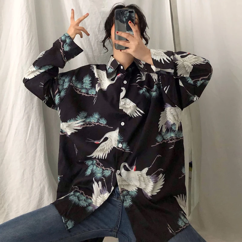 

Женская одежда в Корейском стиле ulzzang, блузки в стиле Harajuku bf, рубашка оверсайз, блузки на осень, весну