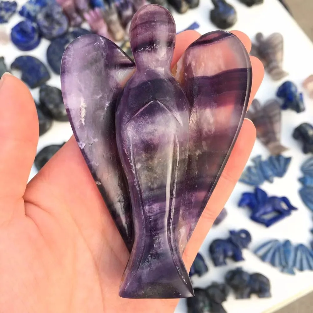 

1 шт. большой размер натуральный Радужный флюорит Женская исцеляющая аура Ангел рейки скульптура для украшения дома ремесло подарок