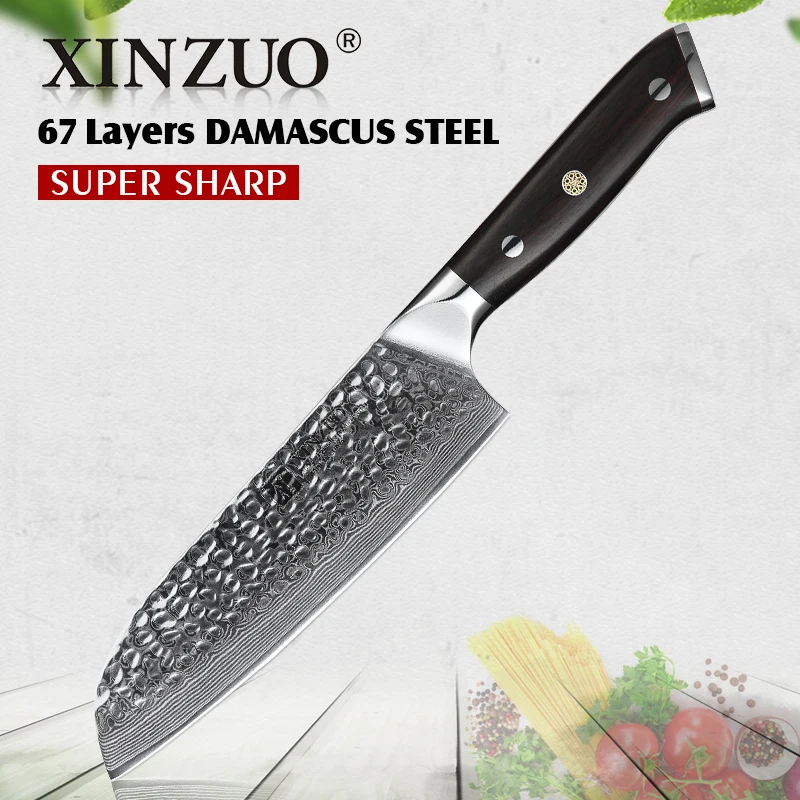 XINZUO " дюймовый нож Santoku японская Дамасская сталь VG10 кухонные ножи шеф-повара с черной ручкой кухонные инструменты из нержавеющей стали
