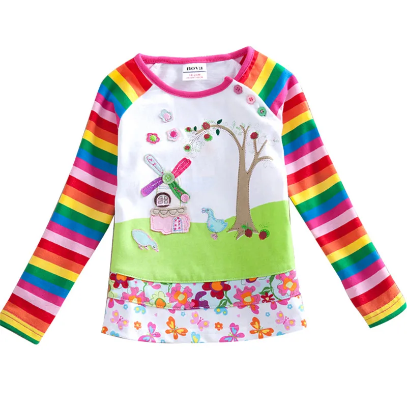 Nova/Детские футболки с длинными рукавами для девочек детская одежда цветочным