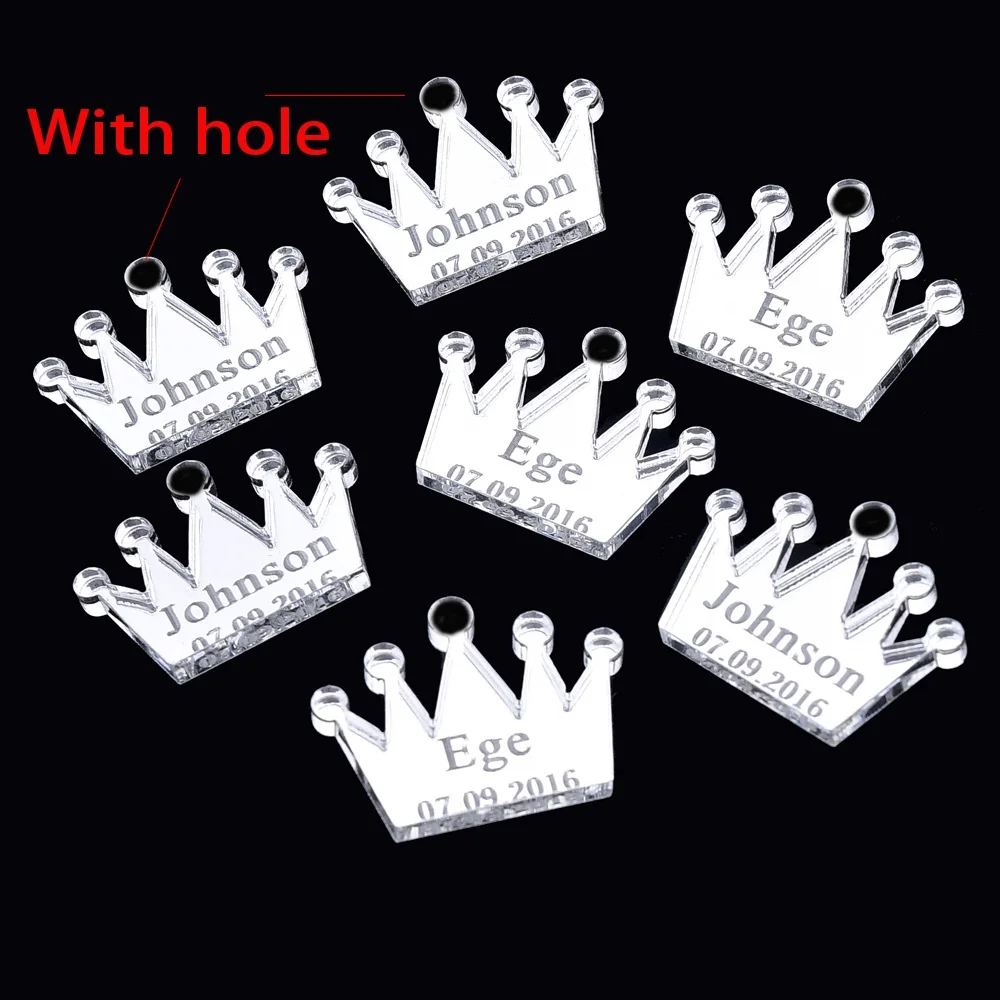 Silver with hole 50 штук персонализированные короны Индивидуальные Размер стола центральный Декор крещение Baby Shower сувениры для вечеринки ко дню рождения - Цвет: Silver with hole